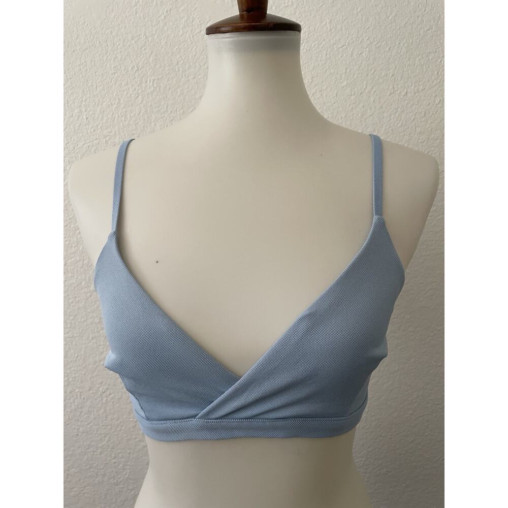 Cos Swim Bikini Top Pullover V Neck Wireless Blue Swimwear FLAW